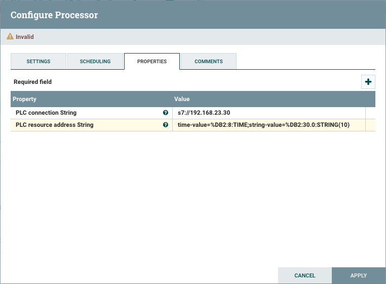 configured plc4x source processor